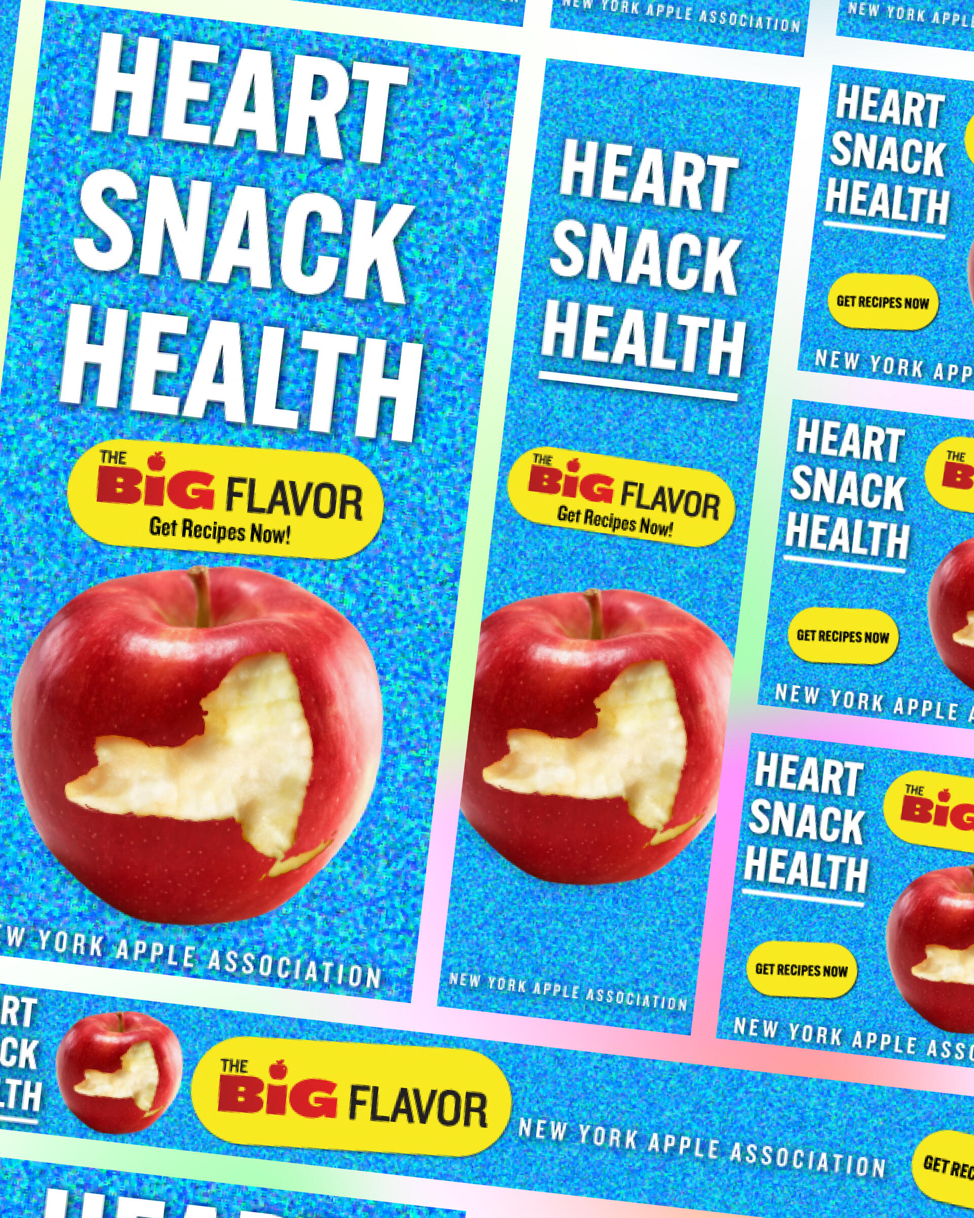 Food business display ad design examples with the text "Heart Snack Health"